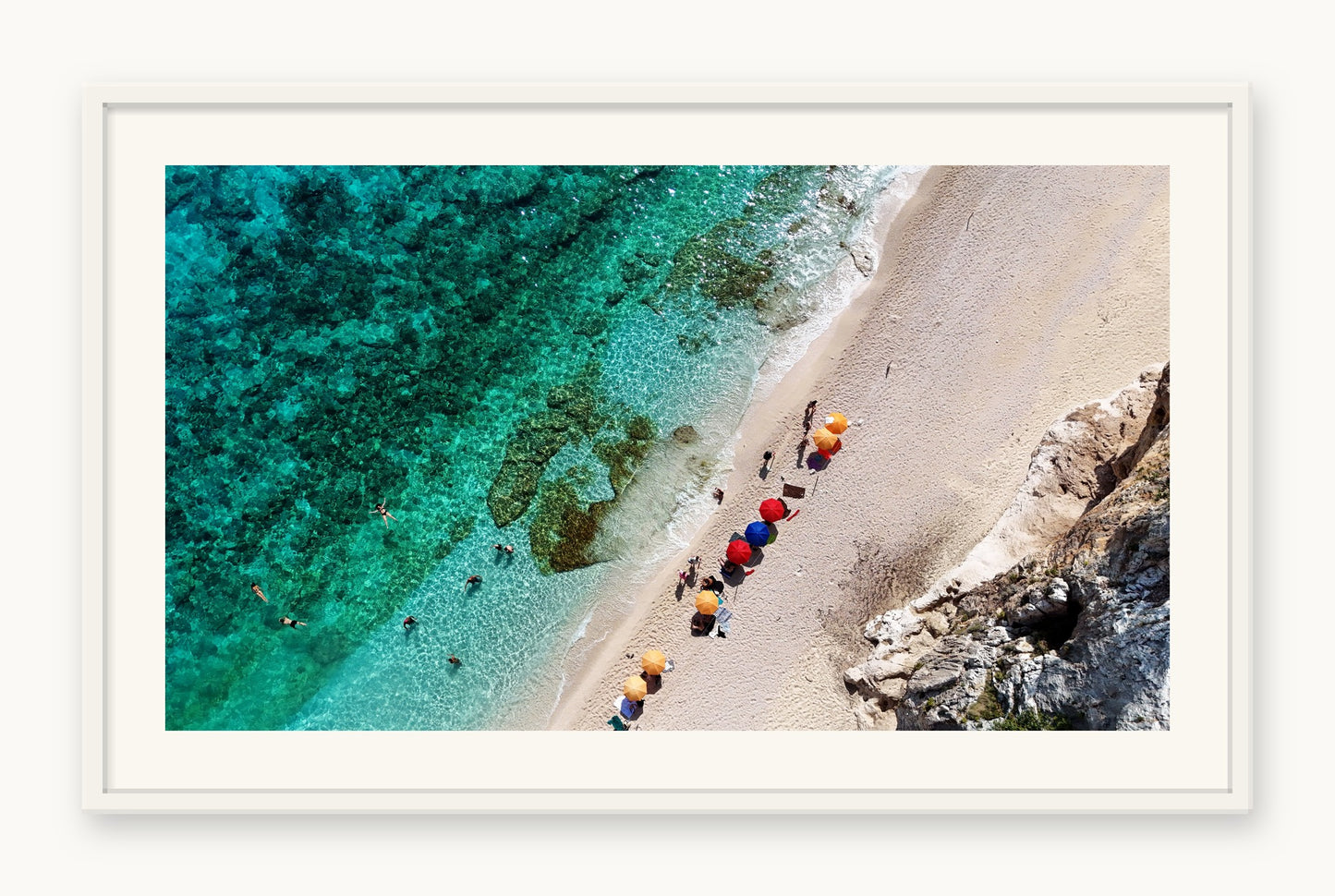 
                  
                    Umbrella Line, Sardinia, framed in white with a 5 cm white border, shown at 66 x 87 cm
                  
                