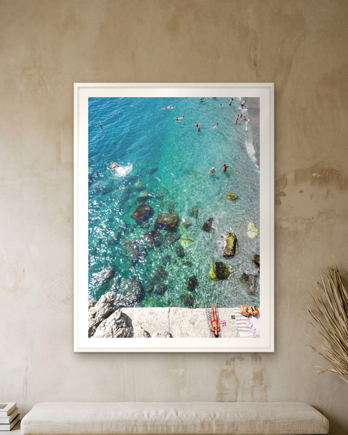 Under the Amalfi Coast Sun, framed on a textured plaster wall