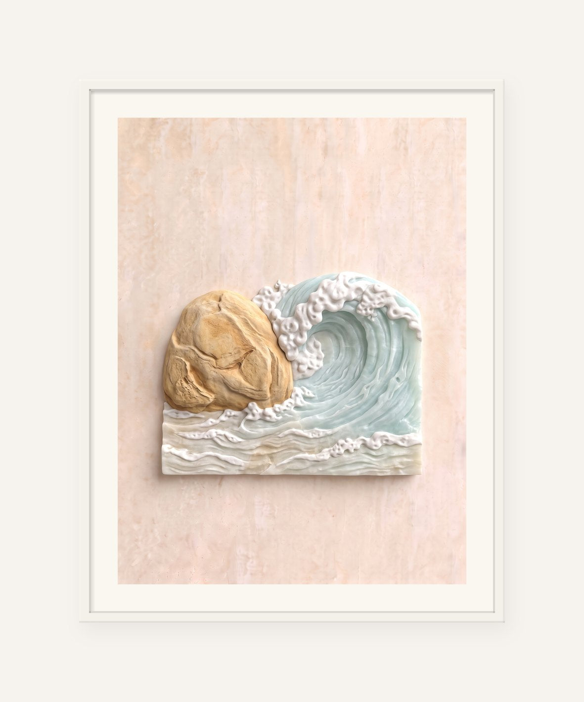 
                  
                    The Rock, carved marble digital artwork, framed in white with a 5 cm white border
                  
                
