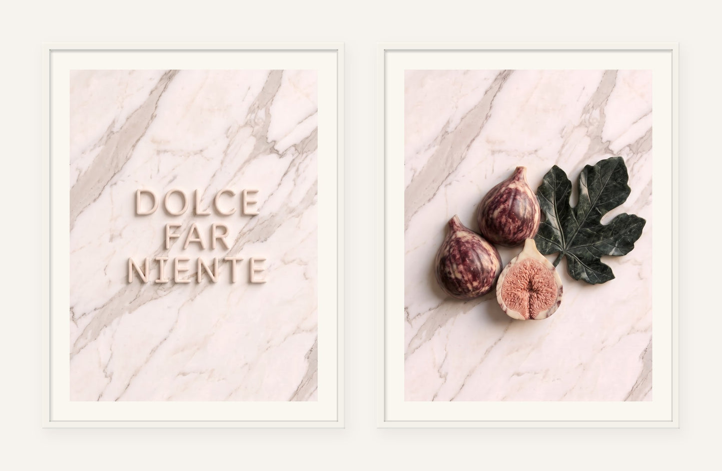 
                  
                    Dolce Far Niente Stone Pair, two framed prints of digital artwork reimagined in carved marble
                  
                