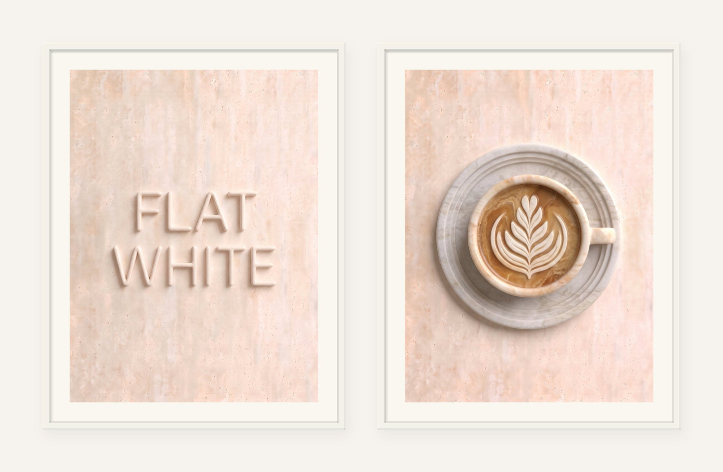 
                  
                    Flat White Stone Pair, two framed prints of digital artwork reimagined in carved marble
                  
                