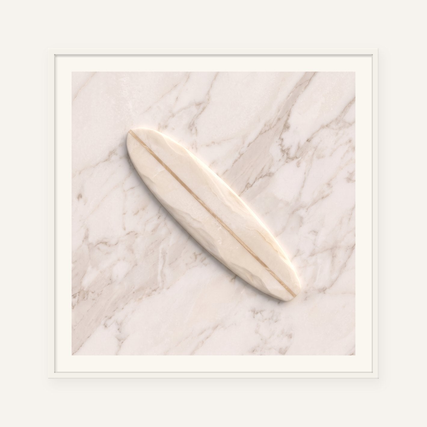 
                  
                    Longboard, carved marble digital artwork, framed in white with a 5 cm white border
                  
                