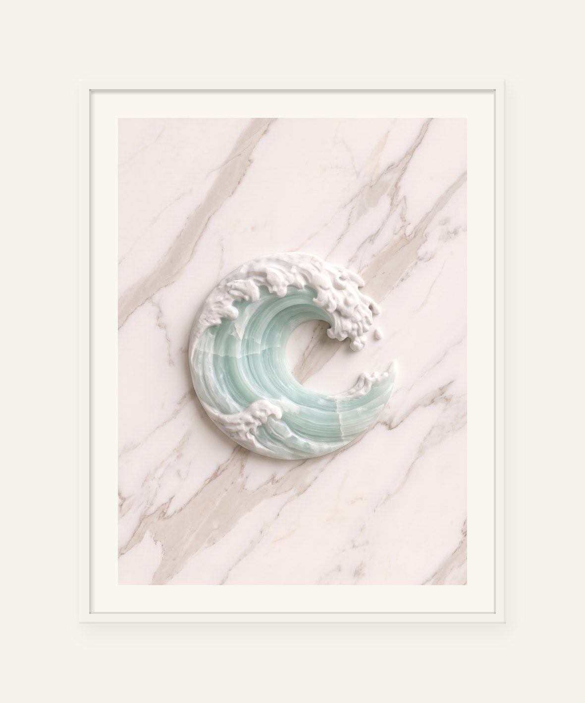
                  
                    The Wave, carved marble digital artwork, framed in white with a 5 cm white border
                  
                