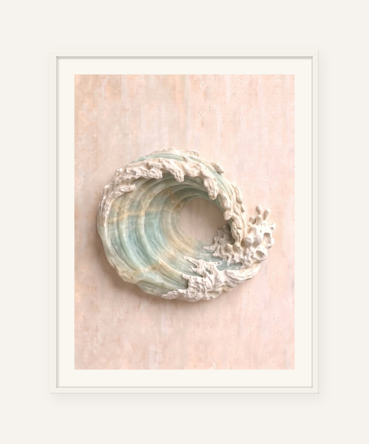 
                  
                    The Barrel, carved marble digital artwork, framed in white with a 5 cm white border
                  
                