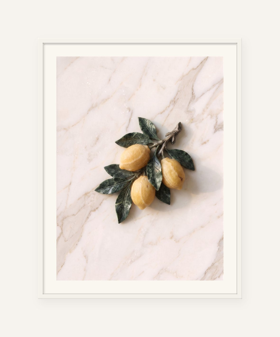 
                  
                    Amalfi Lemons, carved marble digital artwork, framed in white with a 5 cm white border
                  
                