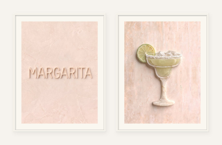 Margarita Stone Pair, two framed prints of digital artwork reimagined in carved marble