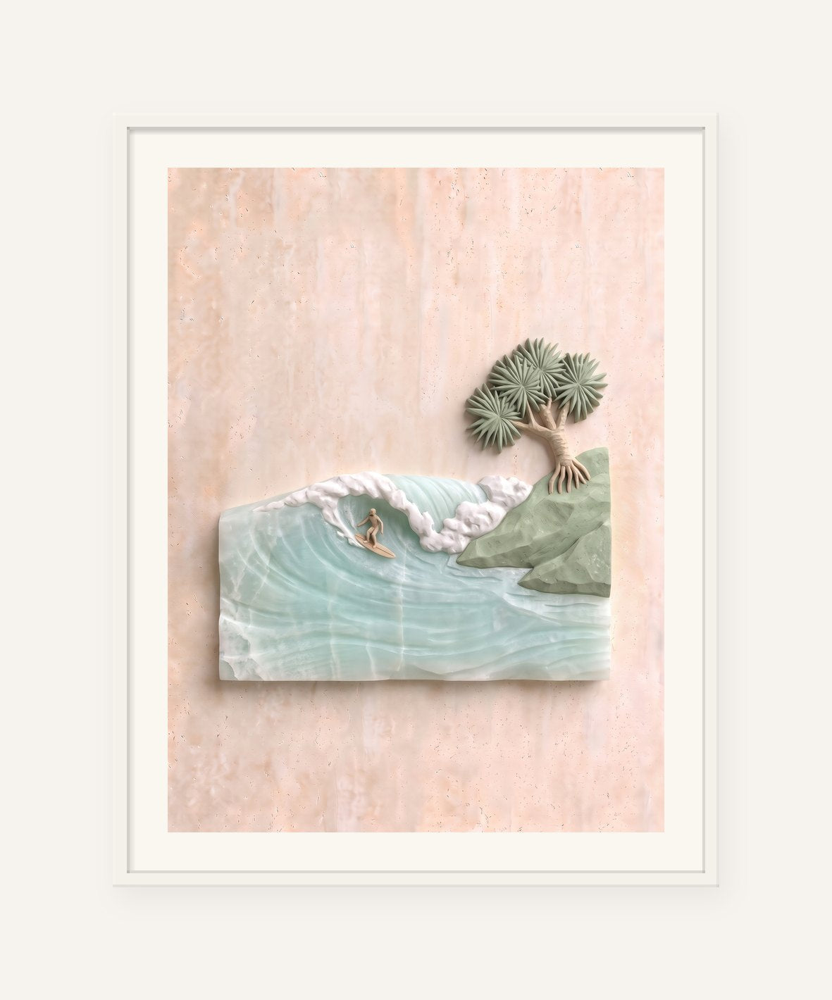 
                  
                    Noosa Carving, carved marble digital artwork, framed in white with a 5 cm white border
                  
                