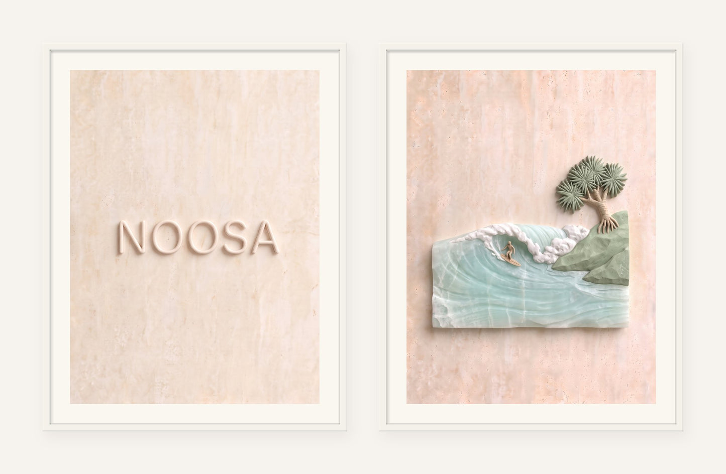 
                  
                    Noosa Stone Pair, two framed prints of digital artwork reimagined in carved marble
                  
                