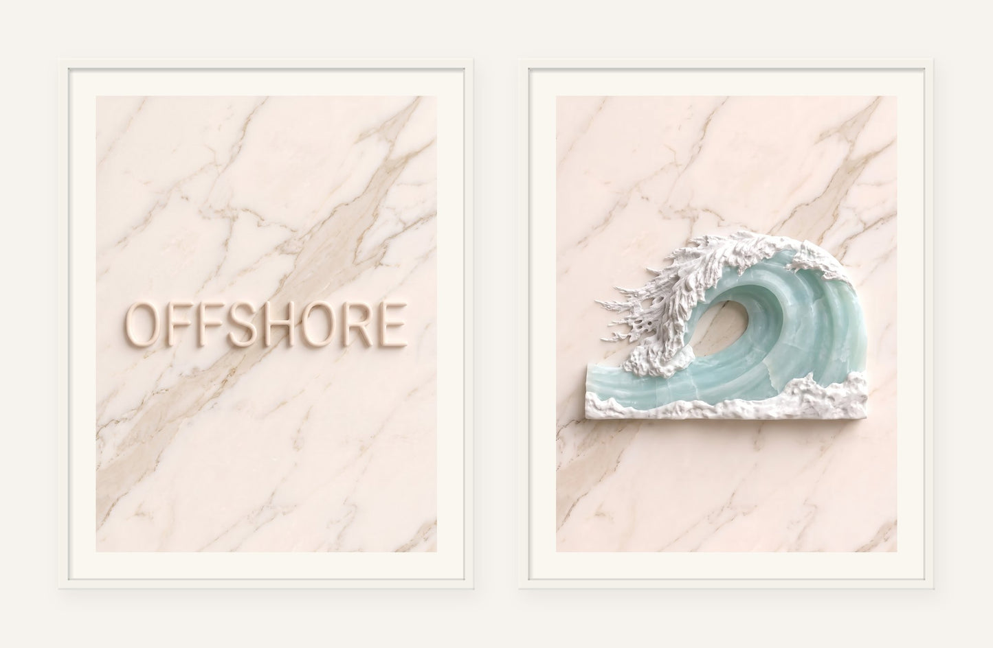 
                  
                    Offshore Stone Pair, two framed prints of digital artwork reimagined in carved marble
                  
                
