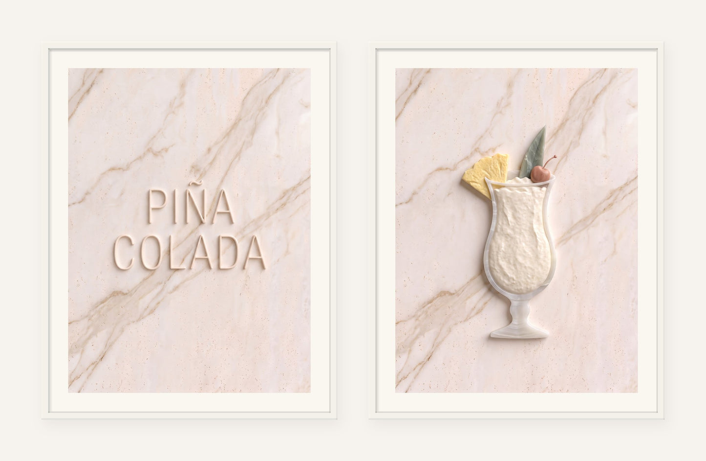
                  
                    Piña Colada Stone Pair, two framed prints of digital artwork reimagined in carved marble
                  
                
