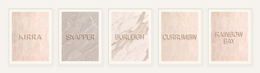 Point to Point Stone Set of 5, 5 framed prints of digital artwork reimagined in carved marble