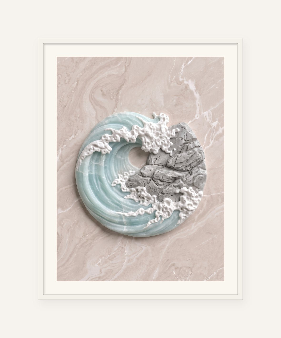 
                  
                    The Point, carved marble digital artwork, framed in white with a 5 cm white border
                  
                