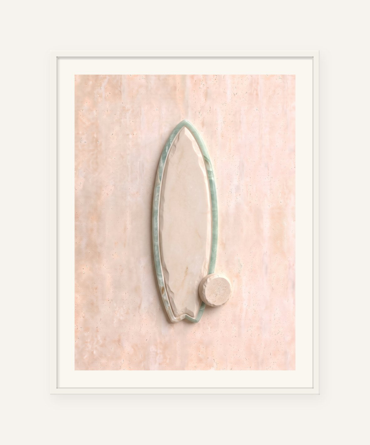 
                  
                    Board and Wax, carved marble digital artwork, framed in white with a 5 cm white border
                  
                