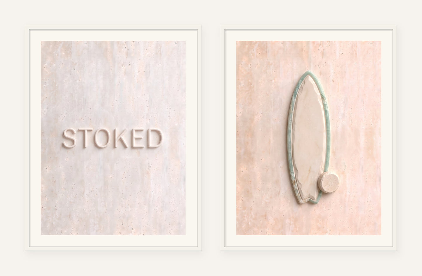 
                  
                    Stoked Stone Pair, two framed prints of digital artwork reimagined in carved marble
                  
                
