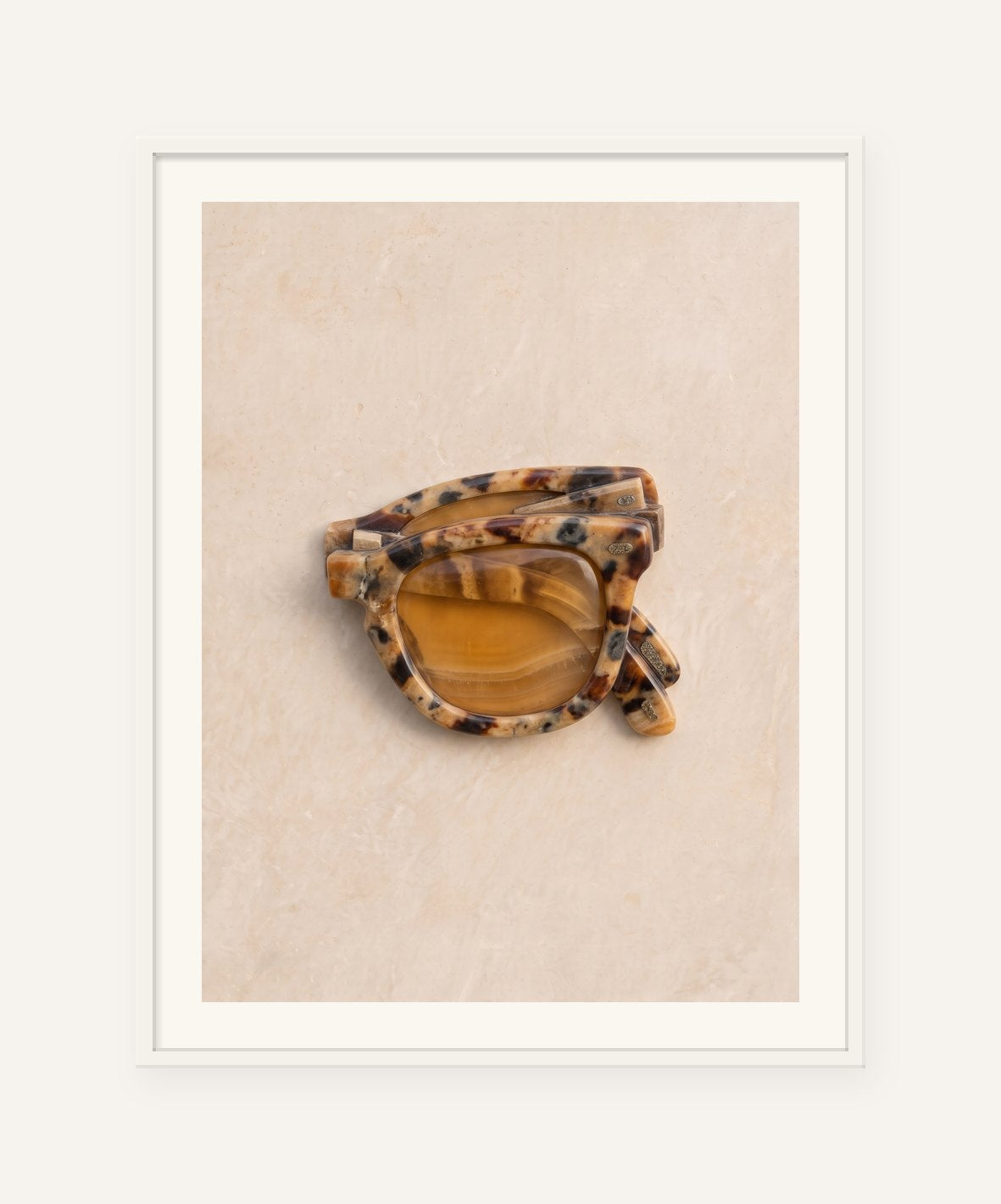 
                  
                    Sunglasses, carved marble digital artwork, framed in white with a 5 cm white border
                  
                